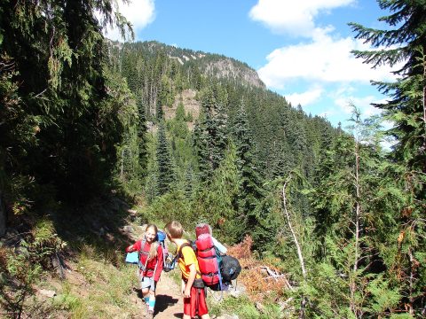 Ultralight backpackers on the Pacific Crest Trail in Washington